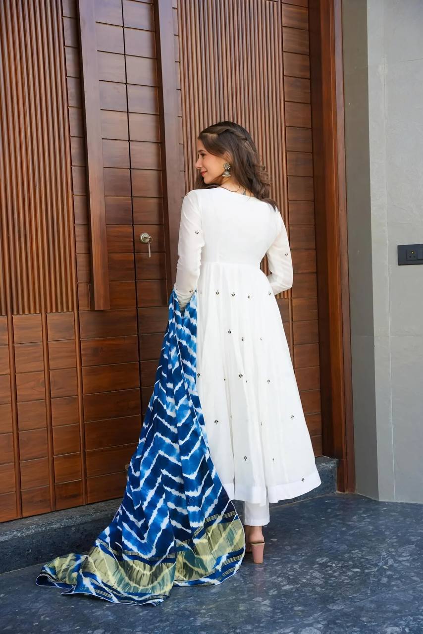 Elegant Anarkali Suit Set in Rayon Fabric with Embroidered Top and Georgette Dupatta - Jaipuri Vastra