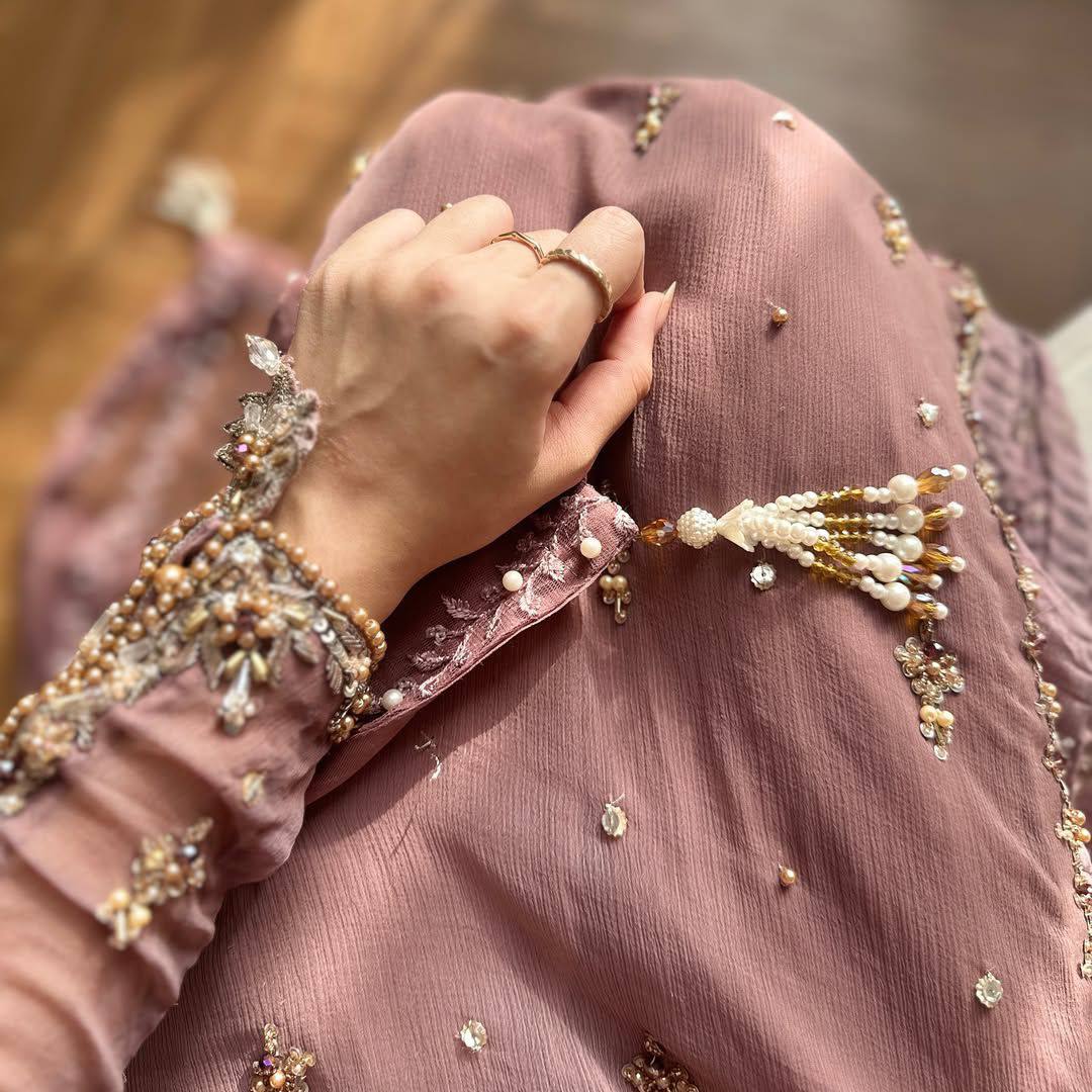 New Designer Faux Georgette Embroidered Top Bottom Dupatta Set in Rose Pink - Jaipuri Vastra