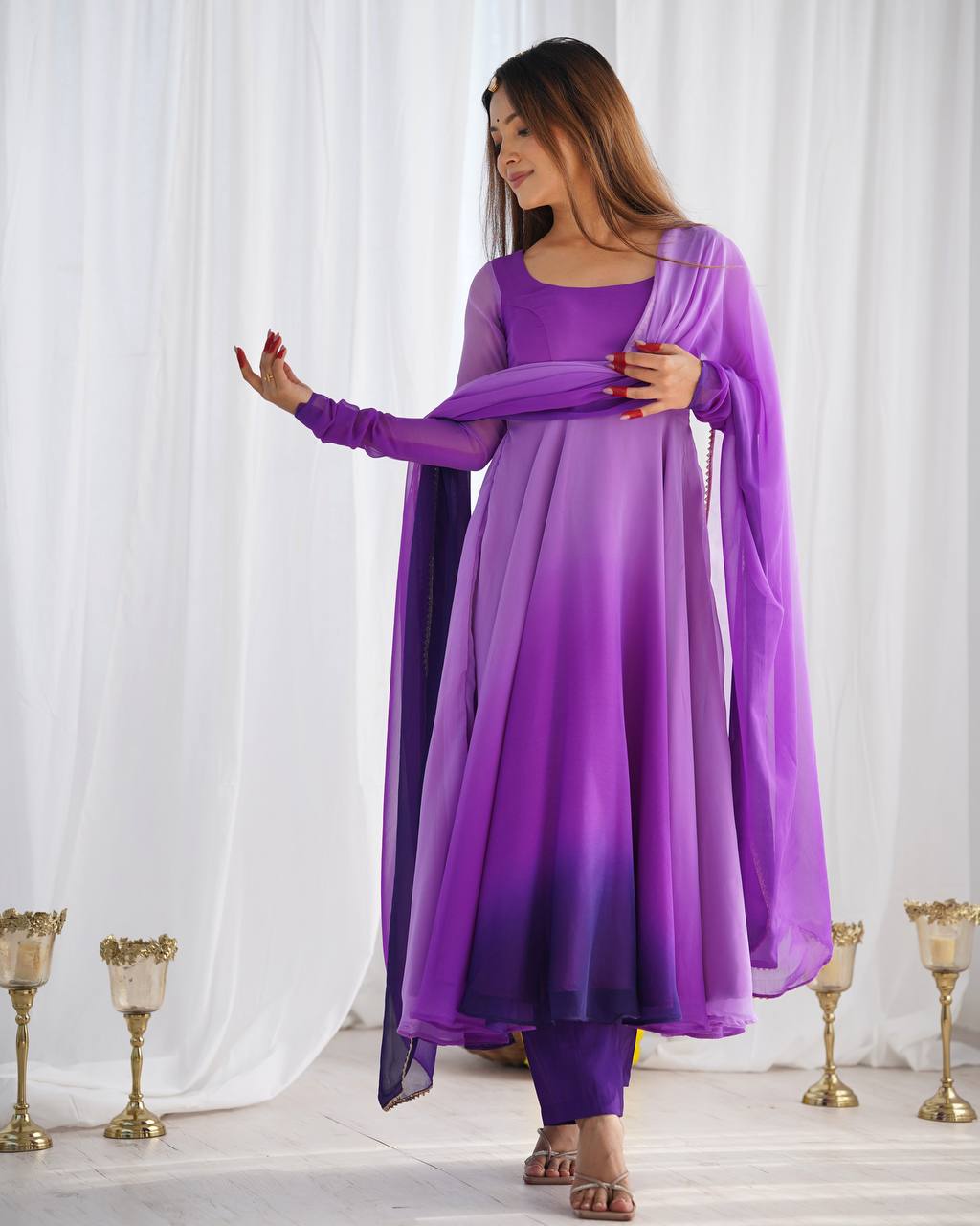 Fully Flared Soft Fox Georgette Anarkali with Coordinated Dupatta and Pant for Elegant Summer Wear - Jaipuri Vastra