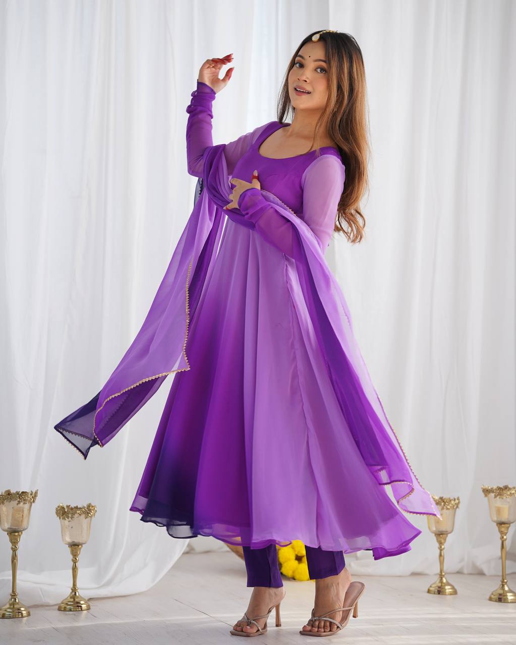 Fully Flared Soft Fox Georgette Anarkali with Coordinated Dupatta and Pant for Elegant Summer Wear - Jaipuri Vastra