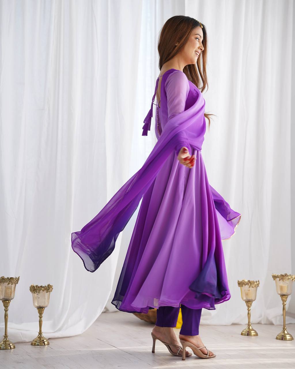 Fully Flared Soft Fox Georgette Anarkali with Coordinated Dupatta and Pant for Elegant Summer Wear - Jaipuri Vastra