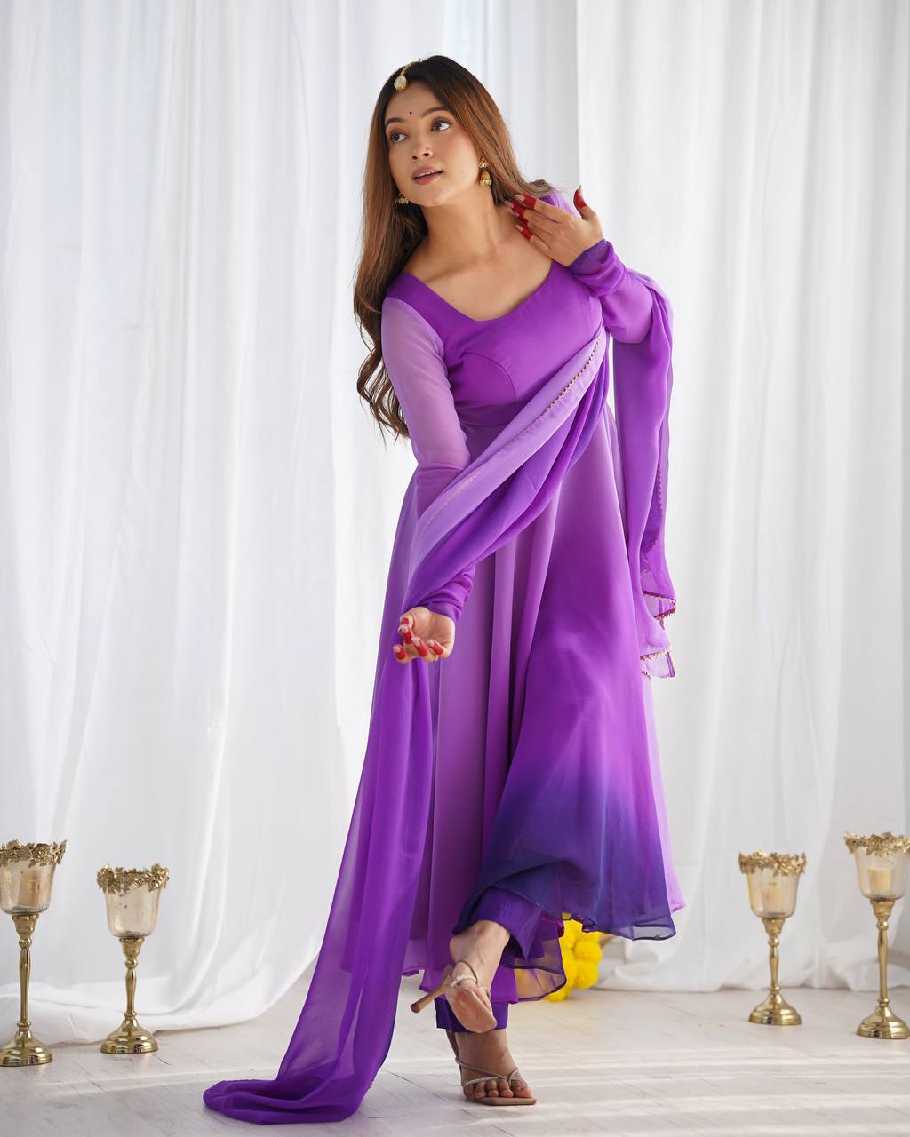 Fully Flared Soft Fox Georgette Anarkali with Coordinated Dupatta and Pant for Elegant Summer Wear - Jaipuri Vastra