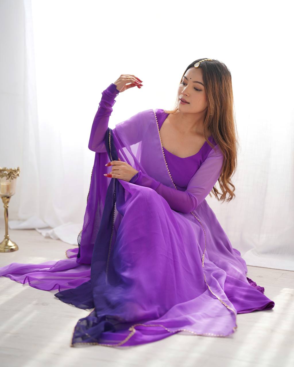 Fully Flared Soft Fox Georgette Anarkali with Coordinated Dupatta and Pant for Elegant Summer Wear - Jaipuri Vastra