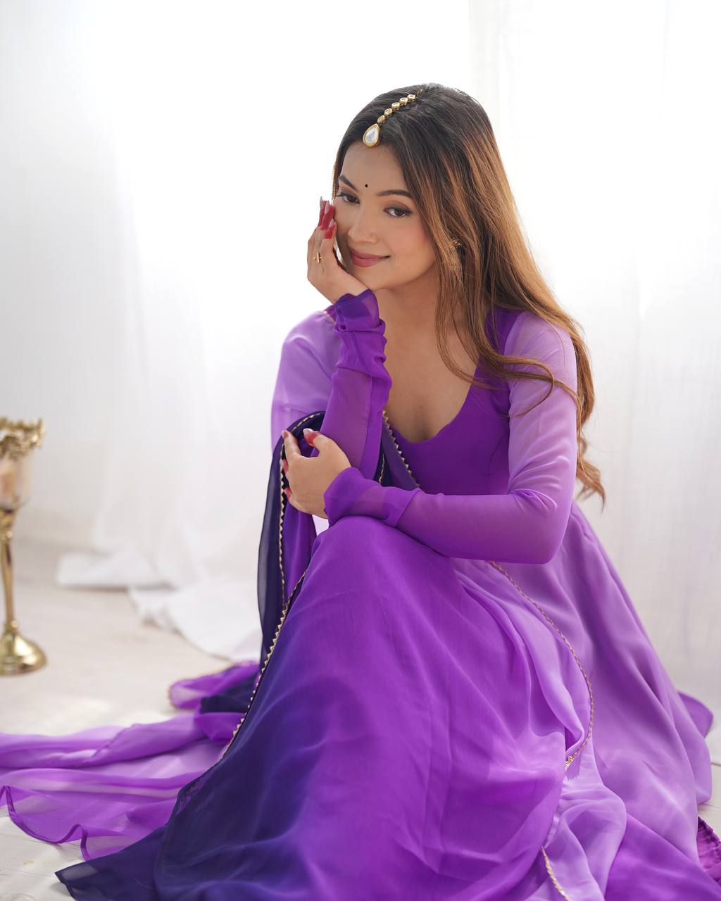 Fully Flared Soft Fox Georgette Anarkali with Coordinated Dupatta and Pant for Elegant Summer Wear - Jaipuri Vastra