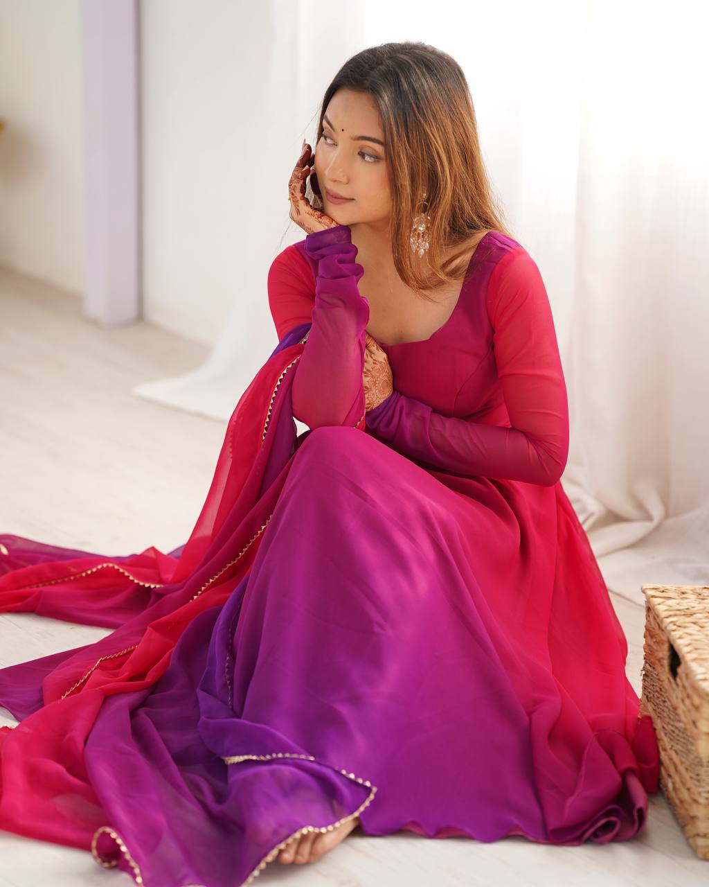 Fully Flared Soft Fox Georgette Anarkali with Coordinated Dupatta and Pant for Elegant Summer Wear - Jaipuri Vastra