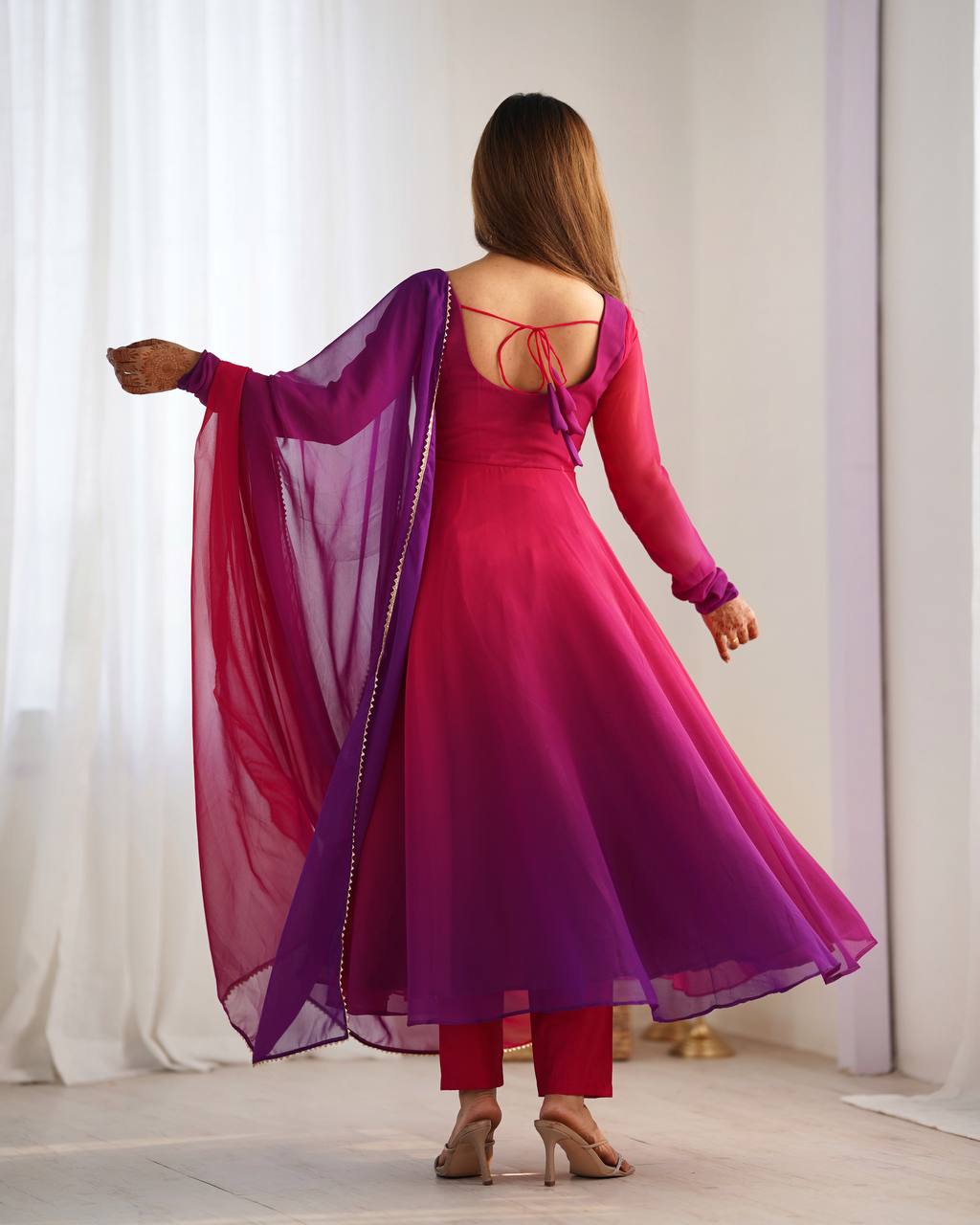 Fully Flared Soft Fox Georgette Anarkali with Coordinated Dupatta and Pant for Elegant Summer Wear - Jaipuri Vastra