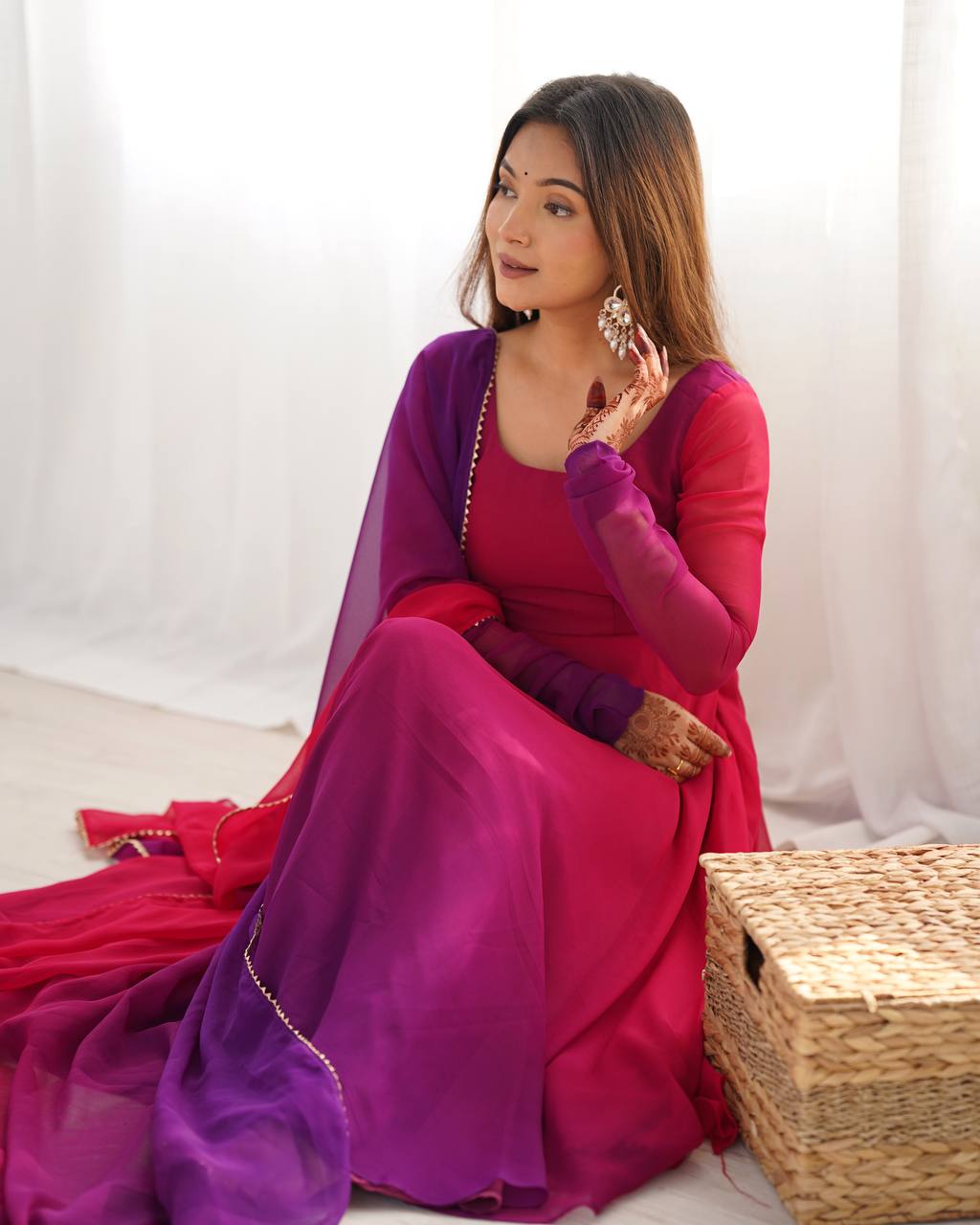 Fully Flared Soft Fox Georgette Anarkali with Coordinated Dupatta and Pant for Elegant Summer Wear - Jaipuri Vastra