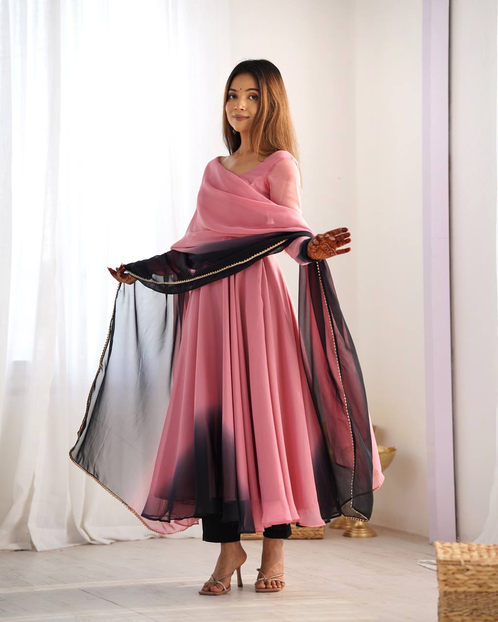 Fully Flared Soft Fox Georgette Anarkali with Coordinated Dupatta and Pant for Elegant Summer Wear - Jaipuri Vastra