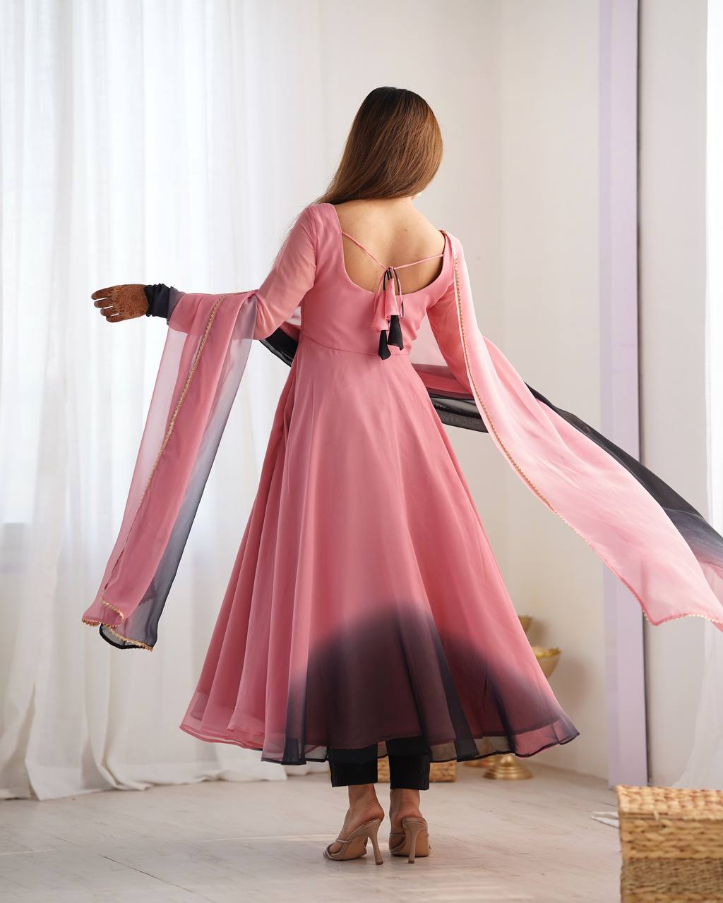 Fully Flared Soft Fox Georgette Anarkali with Coordinated Dupatta and Pant for Elegant Summer Wear - Jaipuri Vastra