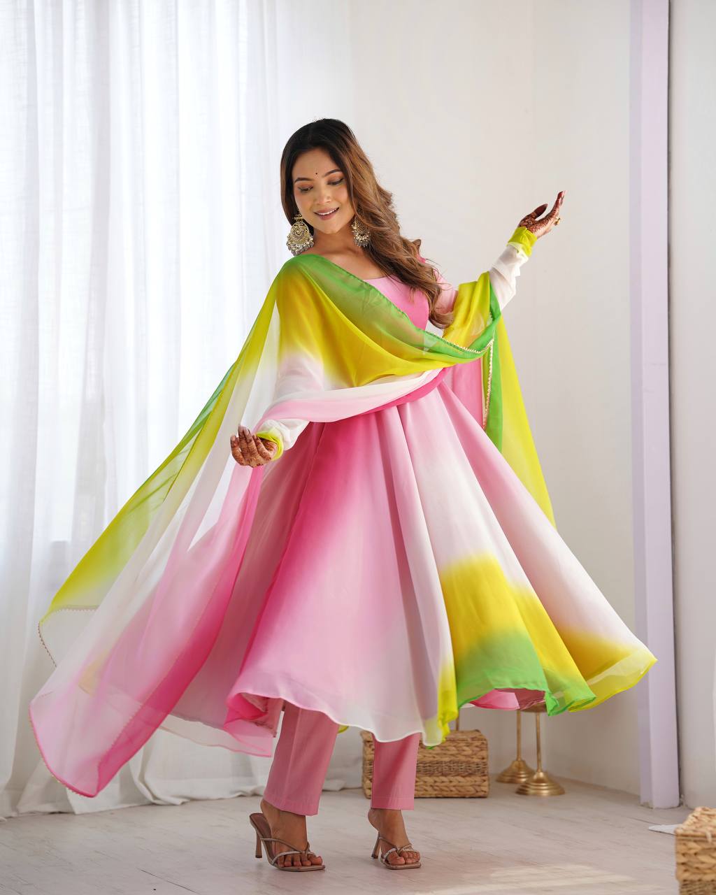 Fully Flared Soft Fox Georgette Anarkali with Coordinated Dupatta and Pant for Elegant Summer Wear - Jaipuri Vastra