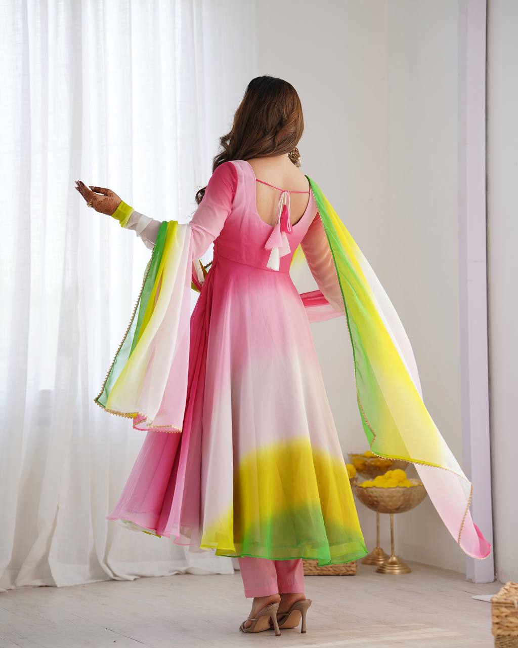 Fully Flared Soft Fox Georgette Anarkali with Coordinated Dupatta and Pant for Elegant Summer Wear - Jaipuri Vastra