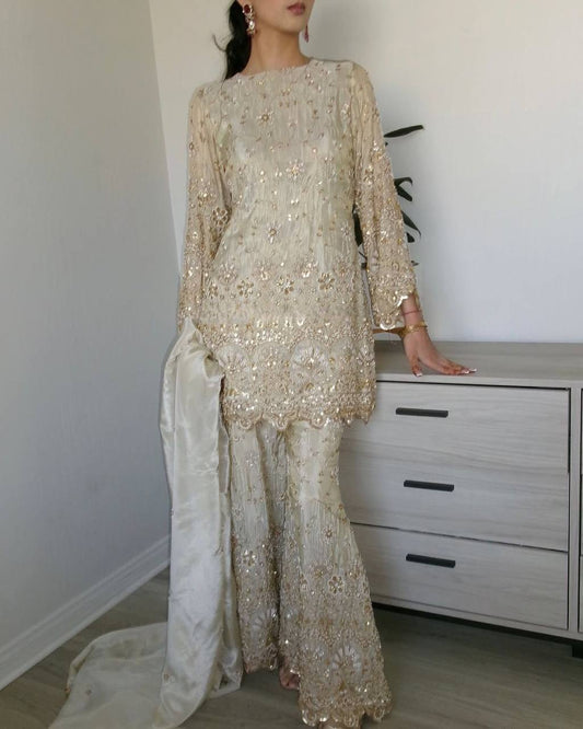 Complete Kurta Plazzo Dupatta Ensemble with Heavy Sequence Embroidery Work