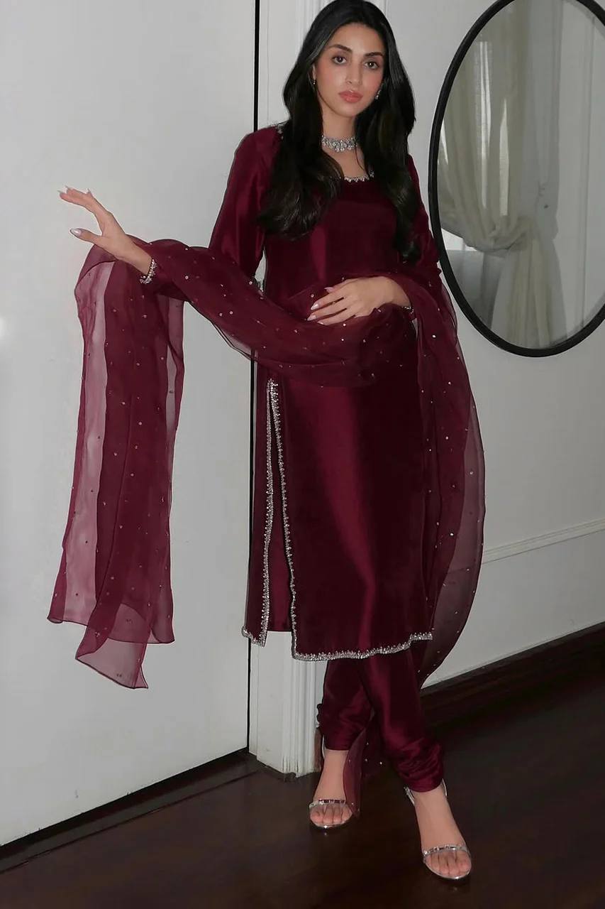 New Readymade Jimmy Choo Silk Embroidered Top Bottom and Dupatta Set - Jaipuri Vastra