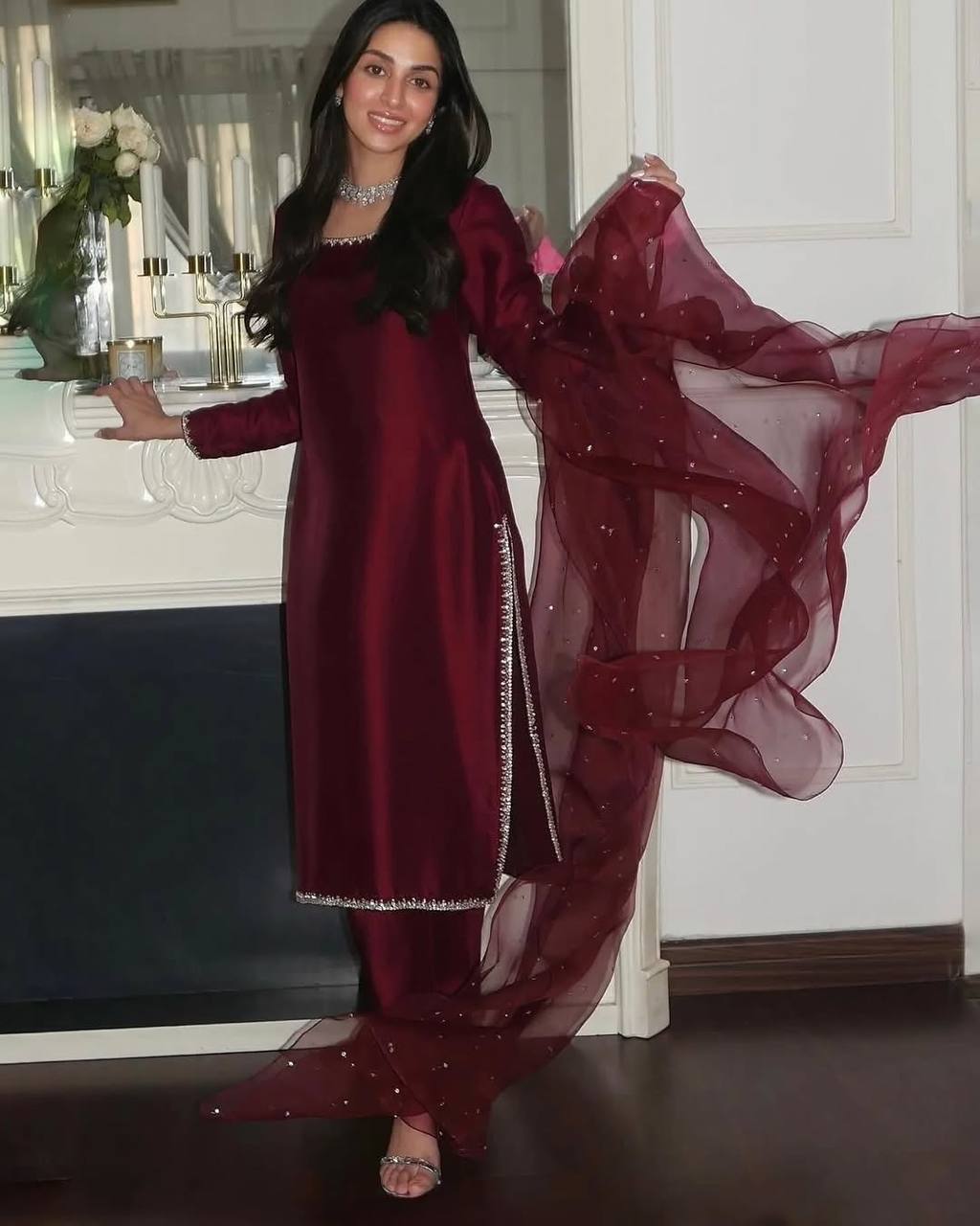 New Readymade Jimmy Choo Silk Embroidered Top Bottom and Dupatta Set - Jaipuri Vastra