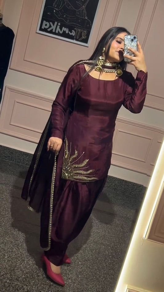 Graceful Charm in Natural Crepe Silk Suit Set with Classic Salwar and Coordinated Dupatta - Jaipuri Vastra