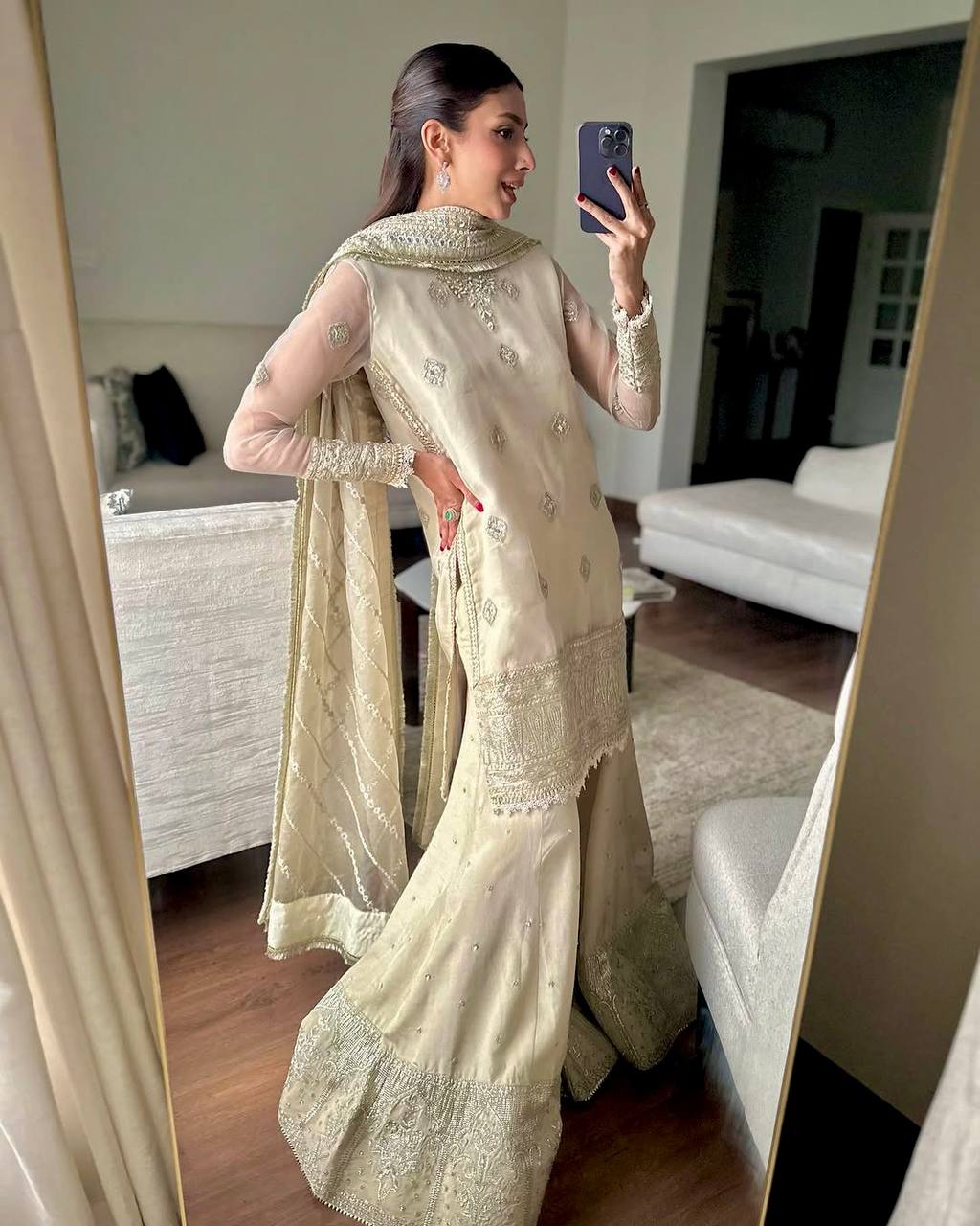 Stylish Party Wear Tabby Organza Sharara Suit Set with Heavy Embroidery and Cream Dupatta - Jaipuri Vastra