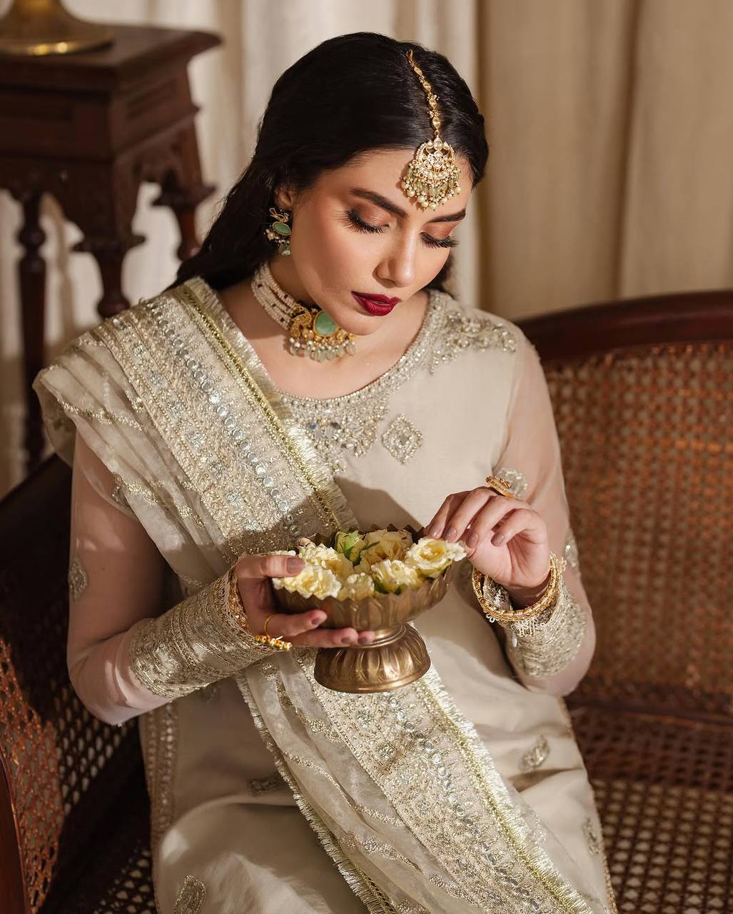 Stylish Party Wear Tabby Organza Sharara Suit Set with Heavy Embroidery and Cream Dupatta - Jaipuri Vastra