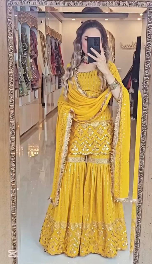 Designer Party Wear Top and Plazzo with Fancy Dupatta and Heavy Embroidery Work