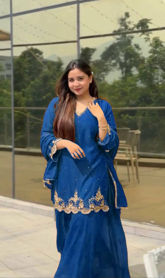 New Designer Party Wear Set Featuring Heavy Fox Georgette Top with Embroidery and Plazzo