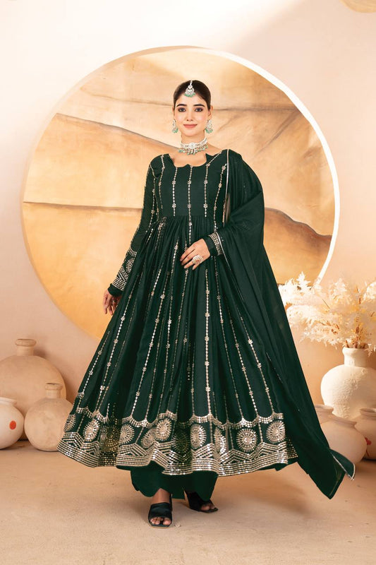 Designer Star Georgette Anarkali Suit Set with Embroidered Dupatta and Micro Cotton Pants - Jaipuri Vastra