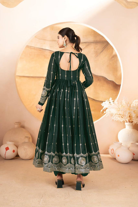 Designer Star Georgette Anarkali Suit Set with Embroidered Dupatta and Micro Cotton Pants - Jaipuri Vastra