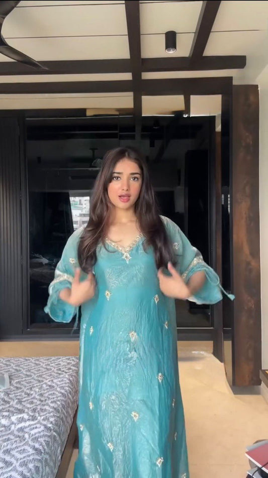 Elegant Japan Satin Co-Ord Set with Designer Fendi Silk Kaftan and Dori Latkan Detailing