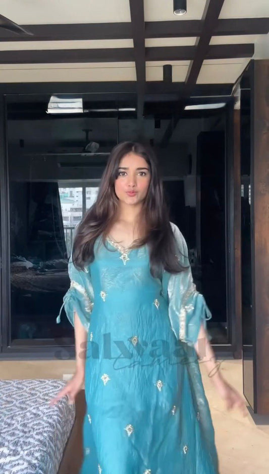 Elegant Japan Satin Co-Ord Set with Designer Fendi Silk Kaftan and Dori Latkan Detailing