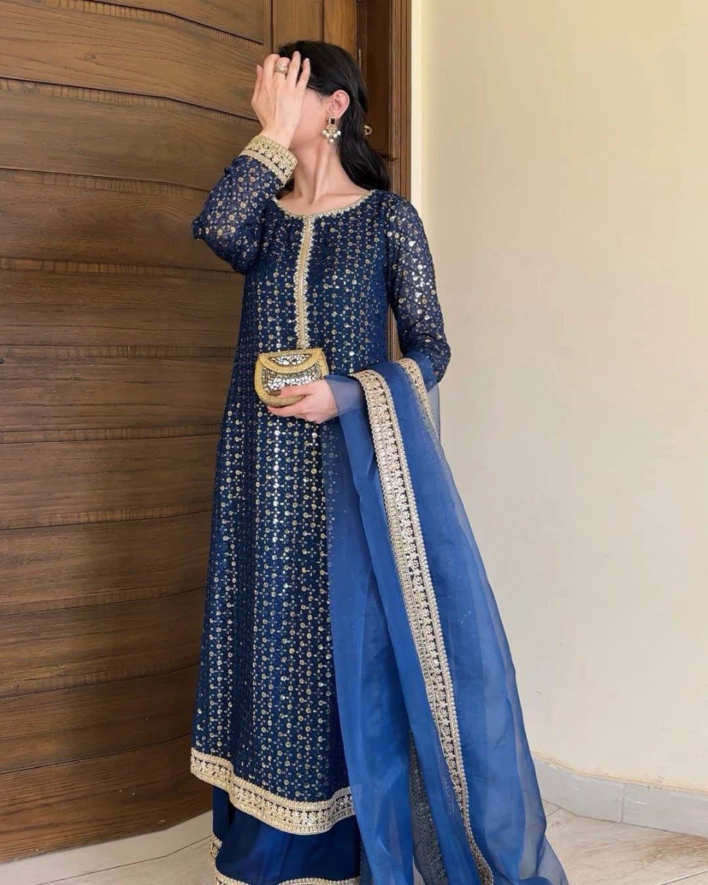 Lightweight Faux Georgette Pant and Dupatta Set with Graceful Appeal - Jaipuri Vastra
