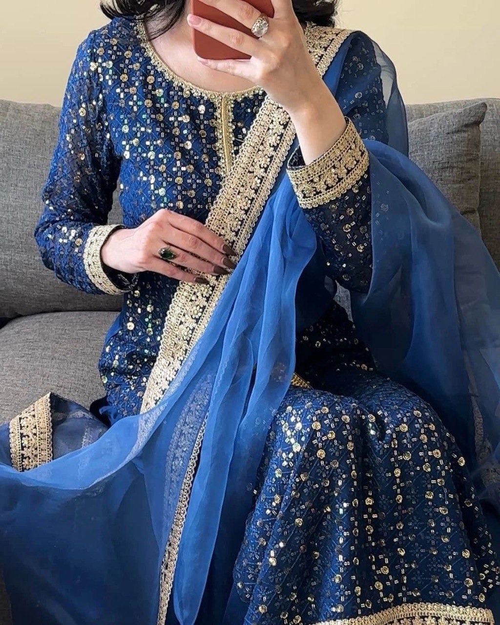 Lightweight Faux Georgette Pant and Dupatta Set with Graceful Appeal - Jaipuri Vastra