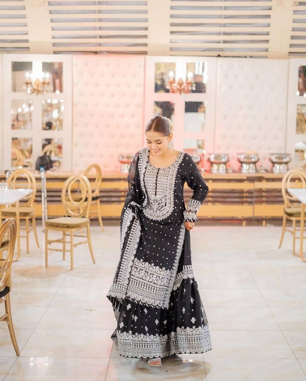 Stylish Black Faux Georgette Top with Lehenga and Dupatta Set for Special Occasions - Jaipuri Vastra