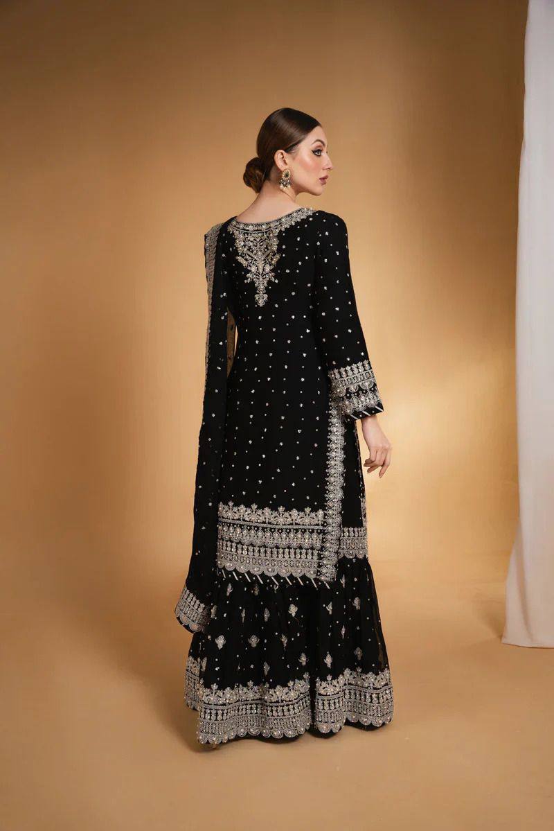 Stylish Black Faux Georgette Top with Lehenga and Dupatta Set for Special Occasions - Jaipuri Vastra
