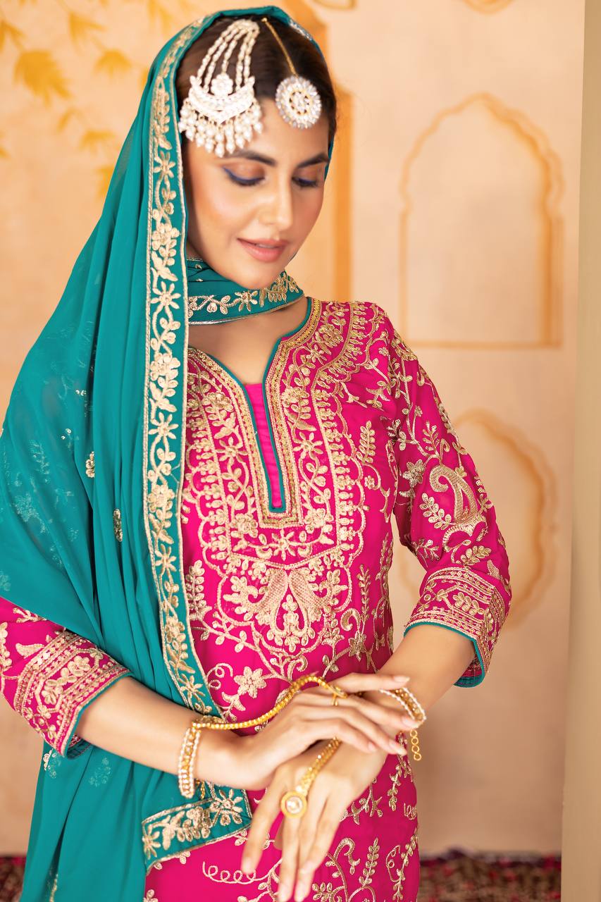 Designer Heavy Faux Georgette Fancy Top with Matching Palazzo Suit Set for Women - Jaipuri Vastra