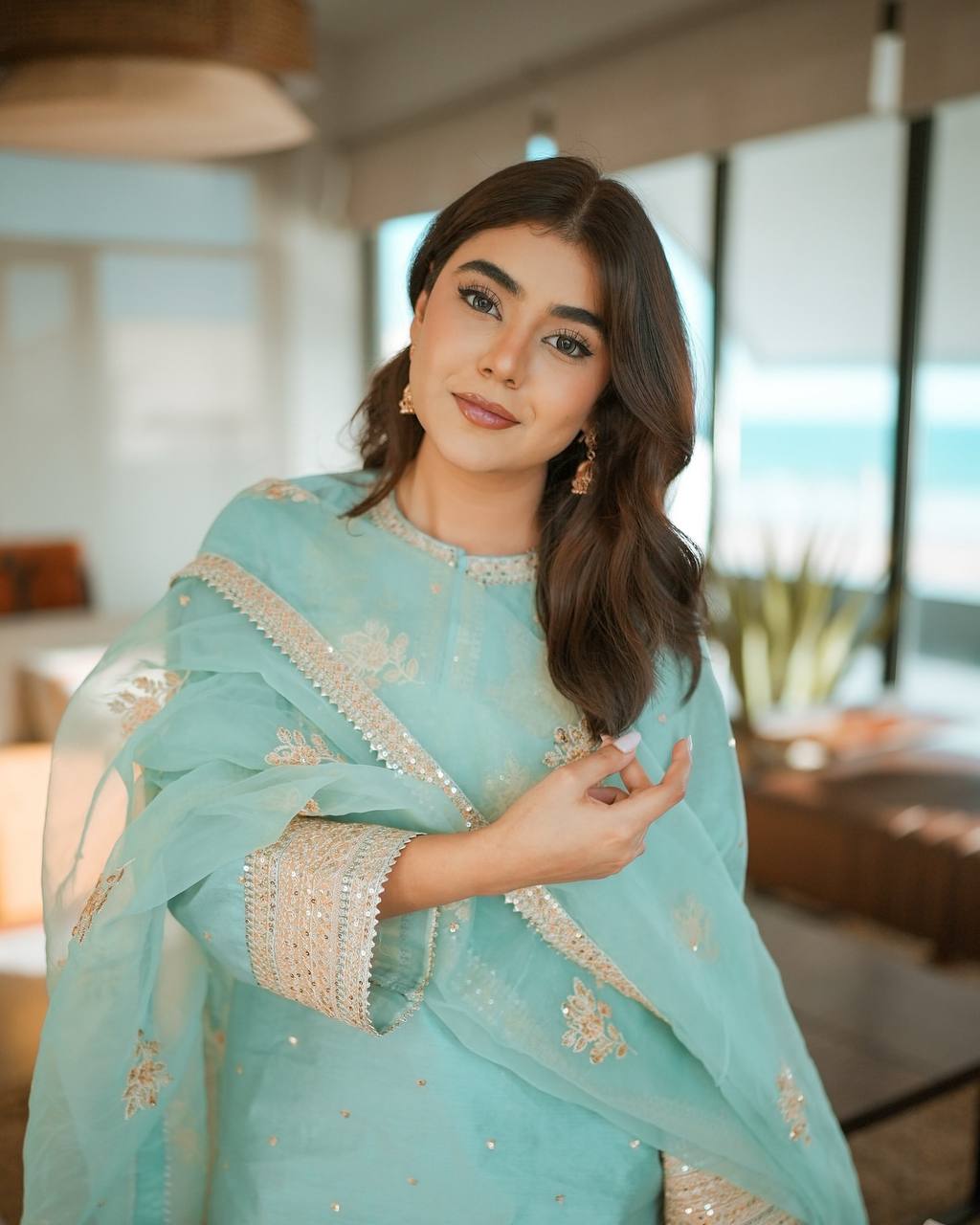 New Designer Collection in Chinnon Silk with Embroidered Top Bottom and Dupatta Set