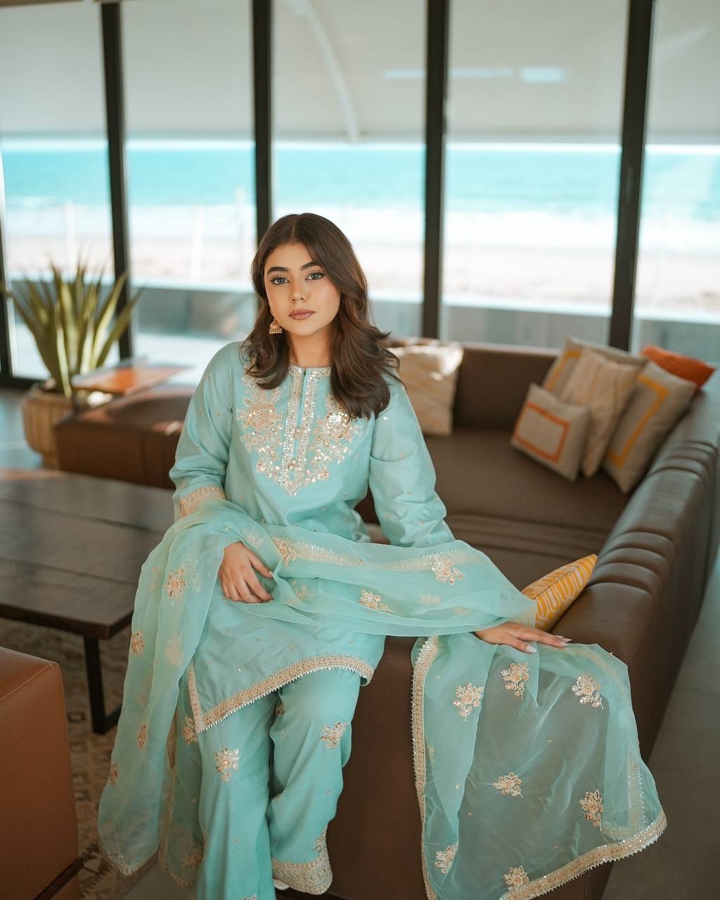 New Designer Collection in Chinnon Silk with Embroidered Top Bottom and Dupatta Set