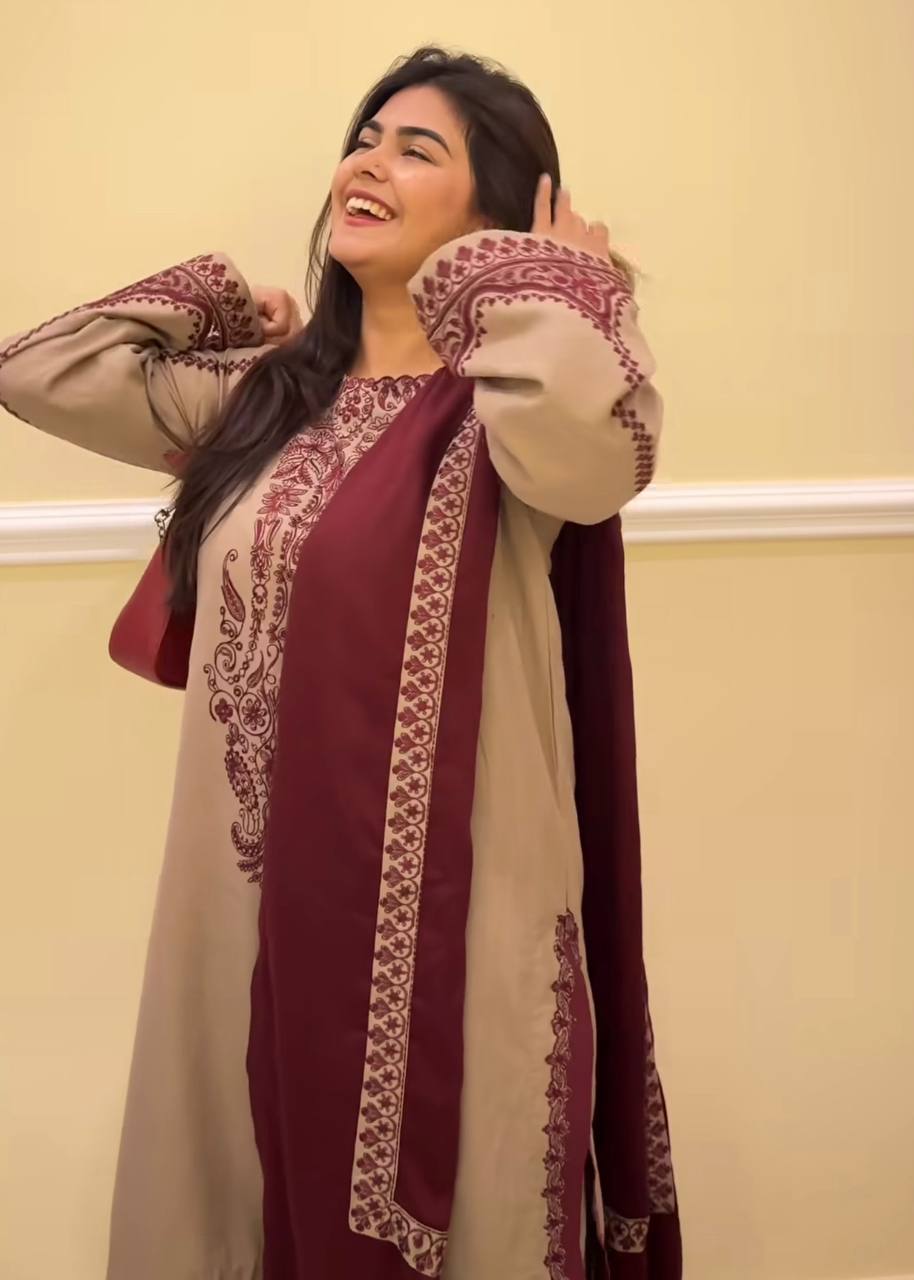Fully Stitched Ready to Wear Faux Georgette Ensemble with Embroidery Beads and Full Sleeves