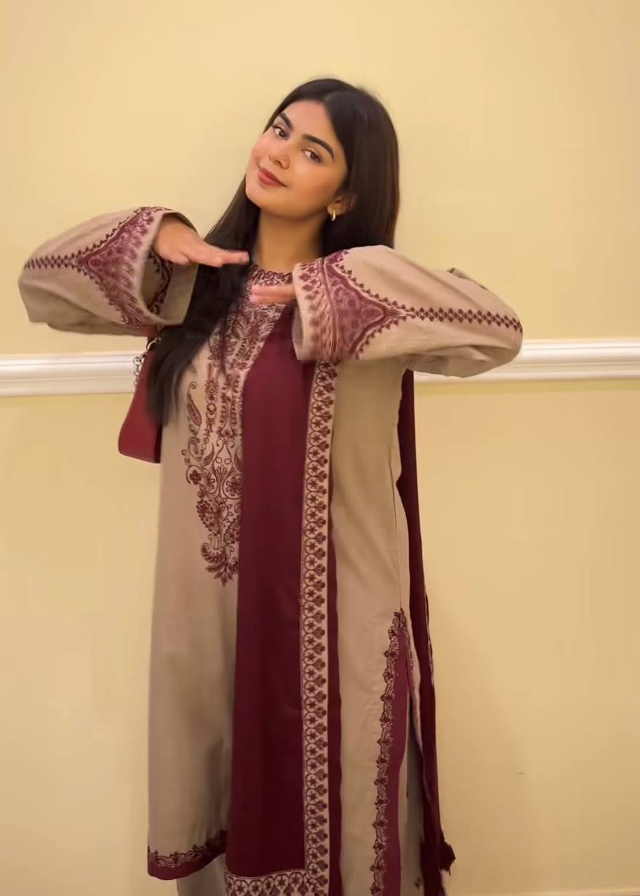 Fully Stitched Ready to Wear Faux Georgette Ensemble with Embroidery Beads and Full Sleeves
