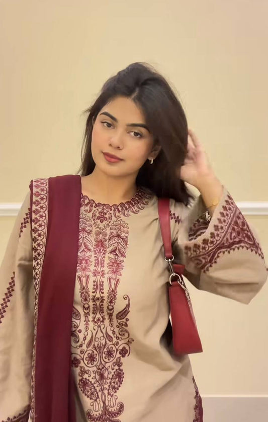 Fully Stitched Ready to Wear Faux Georgette Ensemble with Embroidery Beads and Full Sleeves