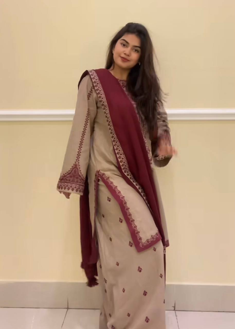 Fully Stitched Ready to Wear Faux Georgette Ensemble with Embroidery Beads and Full Sleeves