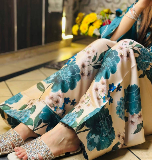 Modern Flair Meets Tradition in Natural Crepe Silk Digital Print Top Bottom and Dupatta