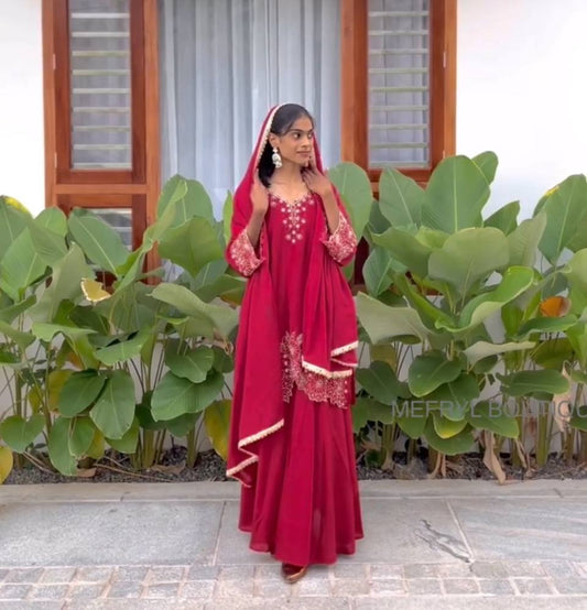 Elegant Designer Top in Heavy Chinon Silk with Embroidery and Matching Plazzo