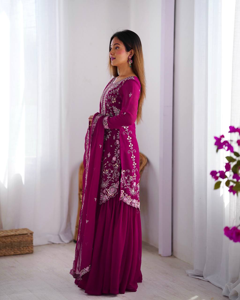 Premium Faux Georgette Sharara Suit with Thread Sequin Work and Dupatta - Jaipuri Vastra