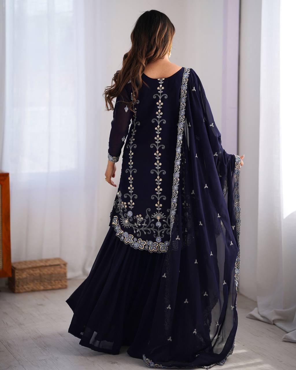 Premium Faux Georgette Sharara Suit with Thread Sequin Work and Dupatta - Jaipuri Vastra