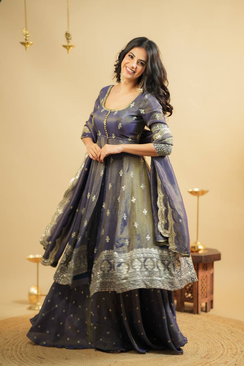 Premium Embroidered Anarkali Suit Set with Semi-Stitched Cosmo Lehenga and Dupatta - Jaipuri Vastra