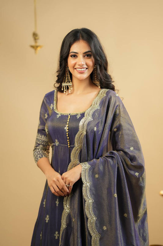 Premium Embroidered Anarkali Suit Set with Semi-Stitched Cosmo Lehenga and Dupatta - Jaipuri Vastra