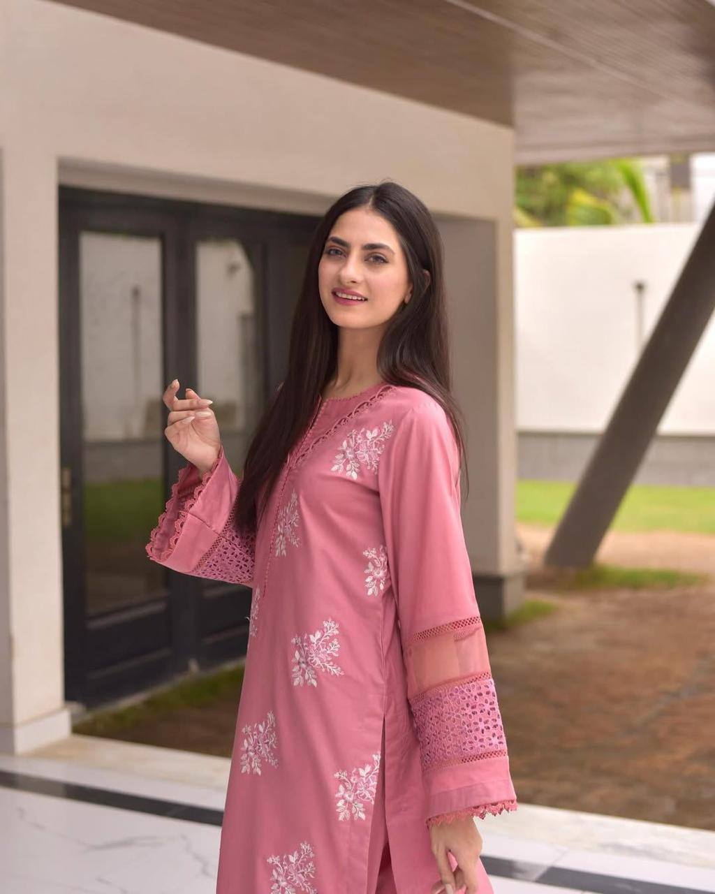 Exclusive Designer Suit in Roman Silk with Embroidered Top and Matching Pant, Silver Chiffon Dupatta