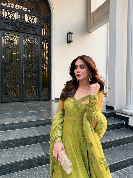 Kediya Style Shrug Set in Butterfly Net with Thread and Sequin Embroidery and Micro Cotton Blouse