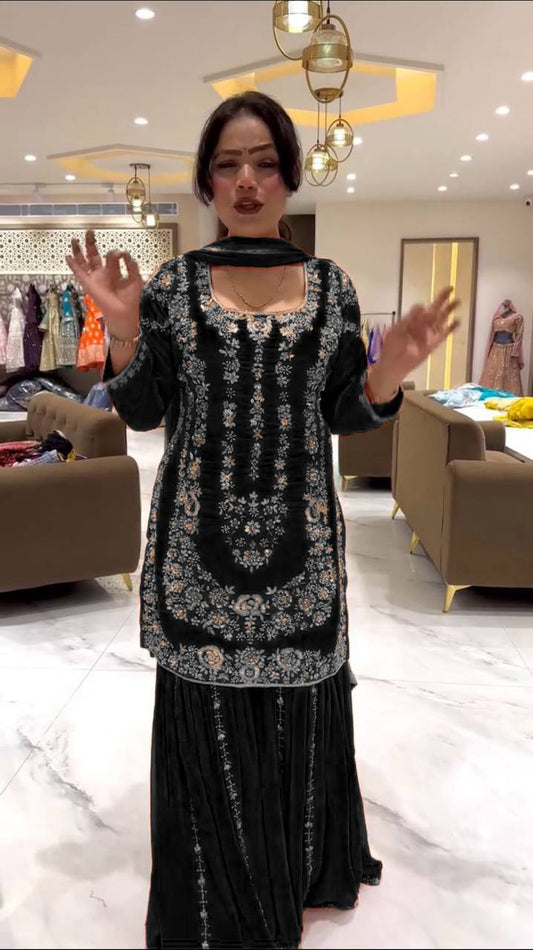 Fully Stitched Designer Sharara Suit in Georgette with Sequin Embellishment