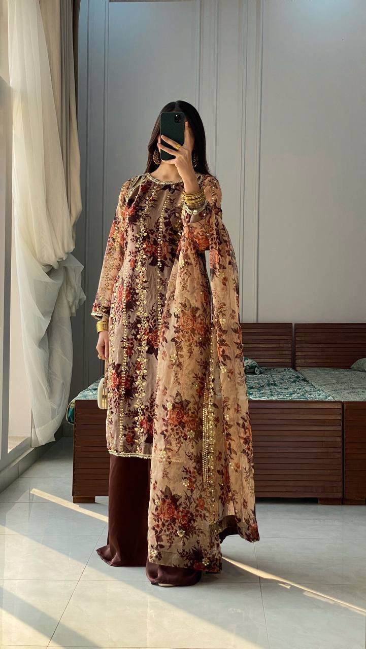 Elegant Faux Georgette Top Plazzo and Dupatta Set Featuring Heavy Embroidery Work