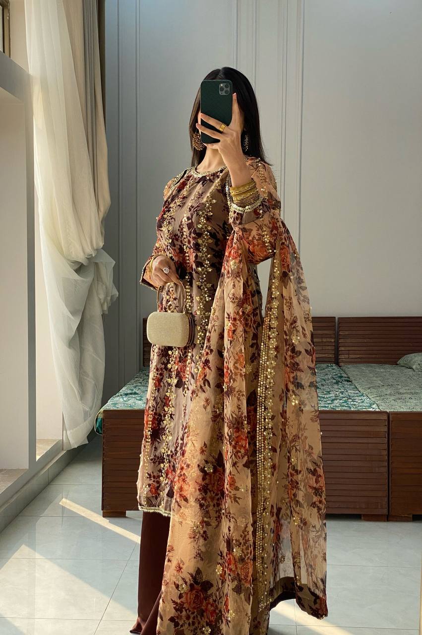 Elegant Faux Georgette Top Plazzo and Dupatta Set Featuring Heavy Embroidery Work