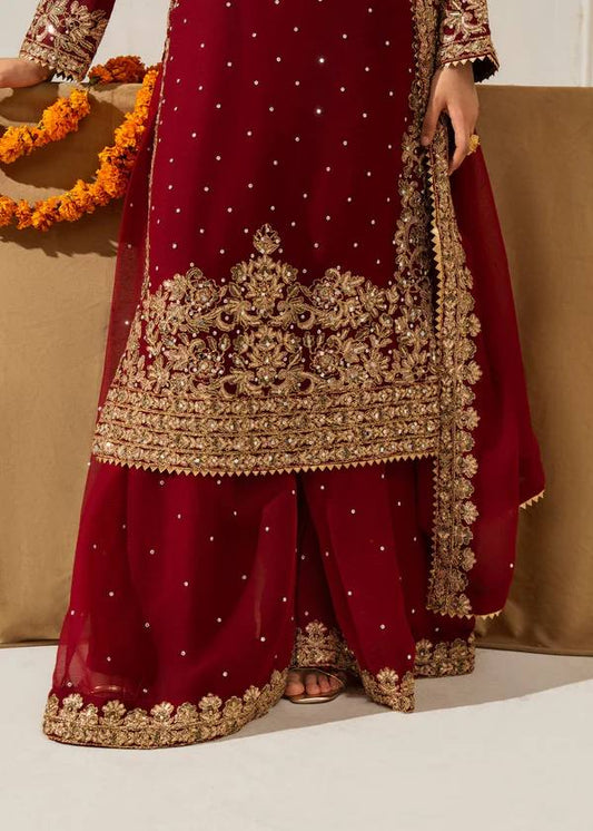 Fully Stitched Maroon Faux Georgette Kurta Plazo Dupatta Set with Intricate Coding and Rivet Moti Embellishments